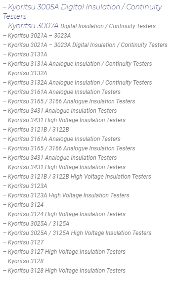 Kyoritsu Insulation Testers Product List