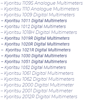 Kyoritsu Multimeter Product List
